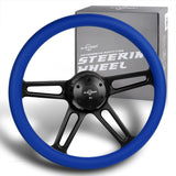 W-Power 18" 457mm 5-Bolt Hole With Aluminum Finished 4-Spoke Half Wrap Steering Wheel -Blue Leather Grip/Black Center Spoke