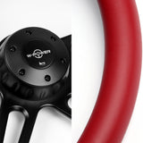 W-Power 18" 457mm 5-Bolt Hole With Aluminum Finished 4-Spoke Half Wrap Steering Wheel -Red Leather Grip/Black Center Spoke
