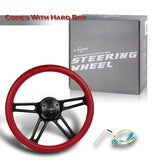 W-Power 18" 457mm 5-Bolt Hole With Aluminum Finished 4-Spoke Half Wrap Steering Wheel -Red Leather Grip/Black Center Spoke