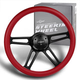 W-Power 18" 457mm 5-Bolt Hole With Aluminum Finished 4-Spoke Half Wrap Steering Wheel -Red Leather Grip/Black Center Spoke
