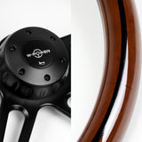 W-Power 18" 457mm 5-Bolt Hole With Aluminum Finished 4-Spoke Half Wrap Steering Wheel -Dark Wood Grip/Black Center Spoke