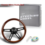 W-Power 18" 457mm 5-Bolt Hole With Aluminum Finished 4-Spoke Half Wrap Steering Wheel -Dark Wood Grip/Black Center Spoke