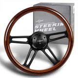 W-Power 18" 457mm 5-Bolt Hole With Aluminum Finished 4-Spoke Half Wrap Steering Wheel -Dark Wood Grip/Black Center Spoke