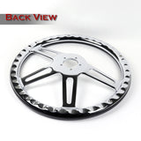 W-Power 18" 457mm 5-Bolt Hole With Aluminum Finished 4-Spoke Half Wrap Steering Wheel -Black Wood Grip/Chrome Center Spoke