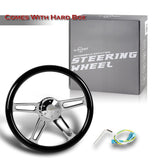 W-Power 18" 457mm 5-Bolt Hole With Aluminum Finished 4-Spoke Half Wrap Steering Wheel -Black Wood Grip/Chrome Center Spoke