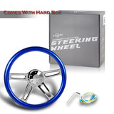 W-Power 18" 457mm 5-Bolt Hole With Aluminum Finished 4-Spoke Half Wrap Steering Wheel -Blue Wood Grip/Chrome Center Spoke
