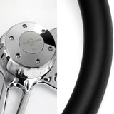 W-Power 18" 457mm 5-Bolt Hole With Aluminum Finished 4-Spoke Half Wrap Steering Wheel -Black Leather Grip/Chrome Center Spoke