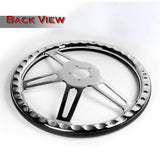 W-Power 18" 457mm 5-Bolt Hole With Aluminum Finished 4-Spoke Half Wrap Steering Wheel -Black Leather Grip/Chrome Center Spoke