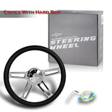 W-Power 18" 457mm 5-Bolt Hole With Aluminum Finished 4-Spoke Half Wrap Steering Wheel -Black Leather Grip/Chrome Center Spoke