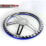 W-Power 18" 457mm 5-Bolt Hole With Aluminum Finished 4-Spoke Half Wrap Steering Wheel -Blue Leather Grip/Chrome Center Spoke