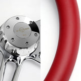 W-Power 18" 457mm 5-Bolt Hole With Aluminum Finished 4-Spoke Half Wrap Steering Wheel -Red Leather Grip/Chrome Center Spoke