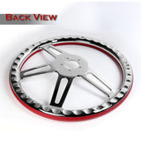 W-Power 18" 457mm 5-Bolt Hole With Aluminum Finished 4-Spoke Half Wrap Steering Wheel -Red Leather Grip/Chrome Center Spoke