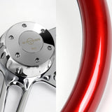 W-Power 18" 457mm 5-Bolt Hole With Aluminum Finished 4-Spoke Half Wrap Steering Wheel -Red Wood Grip/Chrome Center Spoke