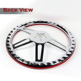 W-Power 18" 457mm 5-Bolt Hole With Aluminum Finished 4-Spoke Half Wrap Steering Wheel -Red Wood Grip/Chrome Center Spoke