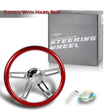 W-Power 18" 457mm 5-Bolt Hole With Aluminum Finished 4-Spoke Half Wrap Steering Wheel -Red Wood Grip/Chrome Center Spoke