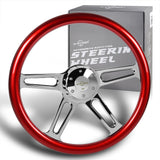 W-Power 18" 457mm 5-Bolt Hole With Aluminum Finished 4-Spoke Half Wrap Steering Wheel -Red Wood Grip/Chrome Center Spoke