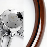 W-Power 18" 457mm 5-Bolt Hole With Aluminum Finished 4-Spoke Half Wrap Steering Wheel -Dark Wood Grip/Chrome Center Spoke