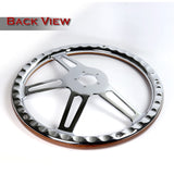W-Power 18" 457mm 5-Bolt Hole With Aluminum Finished 4-Spoke Half Wrap Steering Wheel -Dark Wood Grip/Chrome Center Spoke