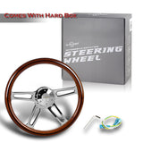 W-Power 18" 457mm 5-Bolt Hole With Aluminum Finished 4-Spoke Half Wrap Steering Wheel -Dark Wood Grip/Chrome Center Spoke