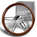 W-Power 18" 457mm 5-Bolt Hole With Aluminum Finished 4-Spoke Half Wrap Steering Wheel -Dark Wood Grip/Chrome Center Spoke