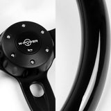 W-Power 18" 457mm 6-Bolt D-Shape Steering Wheel with Aluminum 3-Spoke Center - Black Wood Grip / Black Spoke
