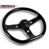 W-Power 18" 457mm 6-Bolt D-Shape Steering Wheel with Aluminum 3-Spoke Center - Black Wood Grip / Black Spoke