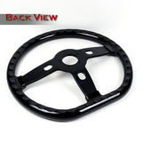 W-Power 18" 457mm 6-Bolt D-Shape Steering Wheel with Aluminum 3-Spoke Center - Black Wood Grip / Black Spoke