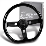 W-Power 18" 457mm 6-Bolt D-Shape Steering Wheel with Aluminum 3-Spoke Center - Black Wood Grip / Black Spoke
