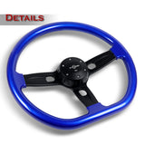 W-Power 18" 457mm 6-Bolt D-Shape Steering Wheel with Aluminum 3-Spoke Center - Sapphire Blue Wood Grip / Black Spoke