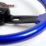 W-Power 18" 457mm 6-Bolt D-Shape Steering Wheel with Aluminum 3-Spoke Center - Sapphire Blue Wood Grip / Black Spoke