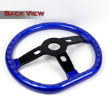 W-Power 18" 457mm 6-Bolt D-Shape Steering Wheel with Aluminum 3-Spoke Center - Sapphire Blue Wood Grip / Black Spoke