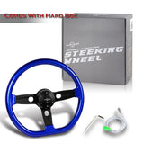 W-Power 18" 457mm 6-Bolt D-Shape Steering Wheel with Aluminum 3-Spoke Center - Sapphire Blue Wood Grip / Black Spoke