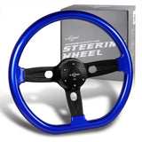 W-Power 18" 457mm 6-Bolt D-Shape Steering Wheel with Aluminum 3-Spoke Center - Sapphire Blue Wood Grip / Black Spoke