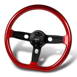 W-Power 18" 457mm 6-Bolt D-Shape Steering Wheel with Aluminum 3-Spoke Center - Cherry Red Wood Grip / Black Spoke