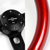 W-Power 18" 457mm 6-Bolt D-Shape Steering Wheel with Aluminum 3-Spoke Center - Cherry Red Wood Grip / Black Spoke