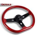 W-Power 18" 457mm 6-Bolt D-Shape Steering Wheel with Aluminum 3-Spoke Center - Cherry Red Wood Grip / Black Spoke