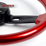W-Power 18" 457mm 6-Bolt D-Shape Steering Wheel with Aluminum 3-Spoke Center - Cherry Red Wood Grip / Black Spoke