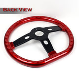 W-Power 18" 457mm 6-Bolt D-Shape Steering Wheel with Aluminum 3-Spoke Center - Cherry Red Wood Grip / Black Spoke
