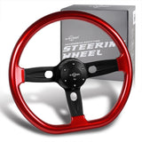 W-Power 18" 457mm 6-Bolt D-Shape Steering Wheel with Aluminum 3-Spoke Center - Cherry Red Wood Grip / Black Spoke