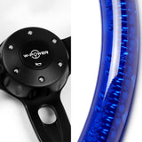 W-Power 18" 457mm 5-Bolt D-Shape Acrylic Steering Wheel - Blue Transparent Twisted Grip / Black Spoke