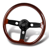 W-Power 18" 457mm 6-Bolt D-Shape Steering Wheel with Aluminum 3-Spoke Center - Dark Wood Mahogany Wood Grip / Black Spoke