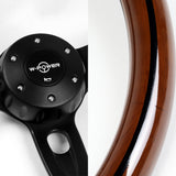W-Power 18" 457mm 6-Bolt D-Shape Steering Wheel with Aluminum 3-Spoke Center - Dark Wood Mahogany Wood Grip / Black Spoke