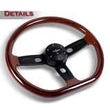 W-Power 18" 457mm 6-Bolt D-Shape Steering Wheel with Aluminum 3-Spoke Center - Dark Wood Mahogany Wood Grip / Black Spoke