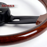 W-Power 18" 457mm 6-Bolt D-Shape Steering Wheel with Aluminum 3-Spoke Center - Dark Wood Mahogany Wood Grip / Black Spoke