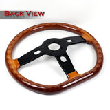 W-Power 18" 457mm 6-Bolt D-Shape Steering Wheel with Aluminum 3-Spoke Center - Dark Wood Mahogany Wood Grip / Black Spoke