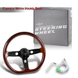 W-Power 18" 457mm 6-Bolt D-Shape Steering Wheel with Aluminum 3-Spoke Center - Dark Wood Mahogany Wood Grip / Black Spoke