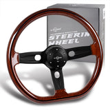 W-Power 18" 457mm 6-Bolt D-Shape Steering Wheel with Aluminum 3-Spoke Center - Dark Wood Mahogany Wood Grip / Black Spoke