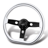 W-Power 18" 457mm 5-Bolt D-Shape Steering Wheel with Aluminum 3-Spoke Center - White Wood Grip / Black Spoke