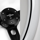 W-Power 18" 457mm 5-Bolt D-Shape Steering Wheel with Aluminum 3-Spoke Center - White Wood Grip / Black Spoke