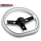 W-Power 18" 457mm 5-Bolt D-Shape Steering Wheel with Aluminum 3-Spoke Center - White Wood Grip / Black Spoke
